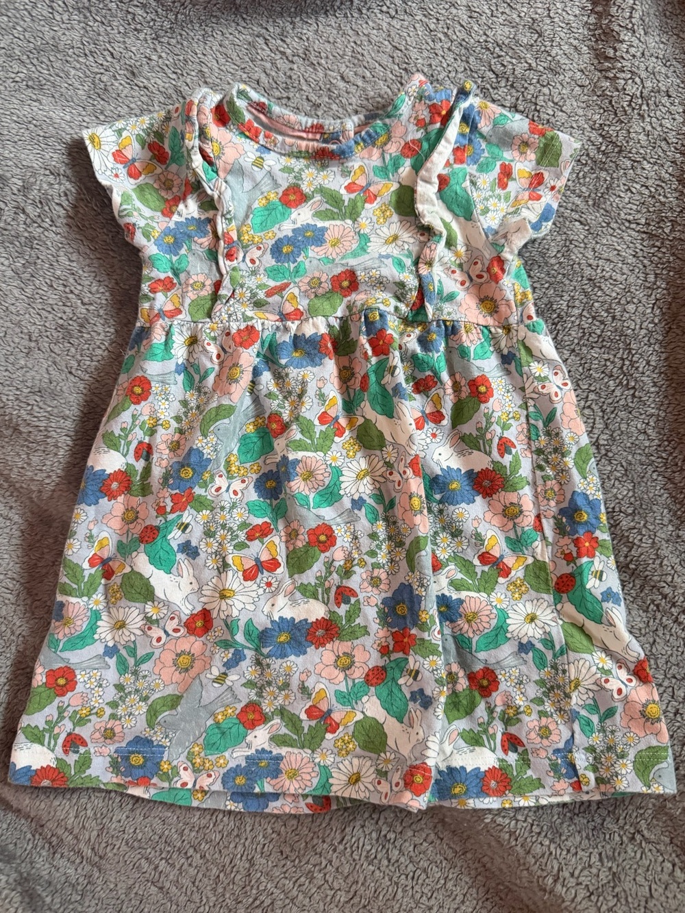 Baby Boden Floral Cotton Dress - White, Green, Blue, Red